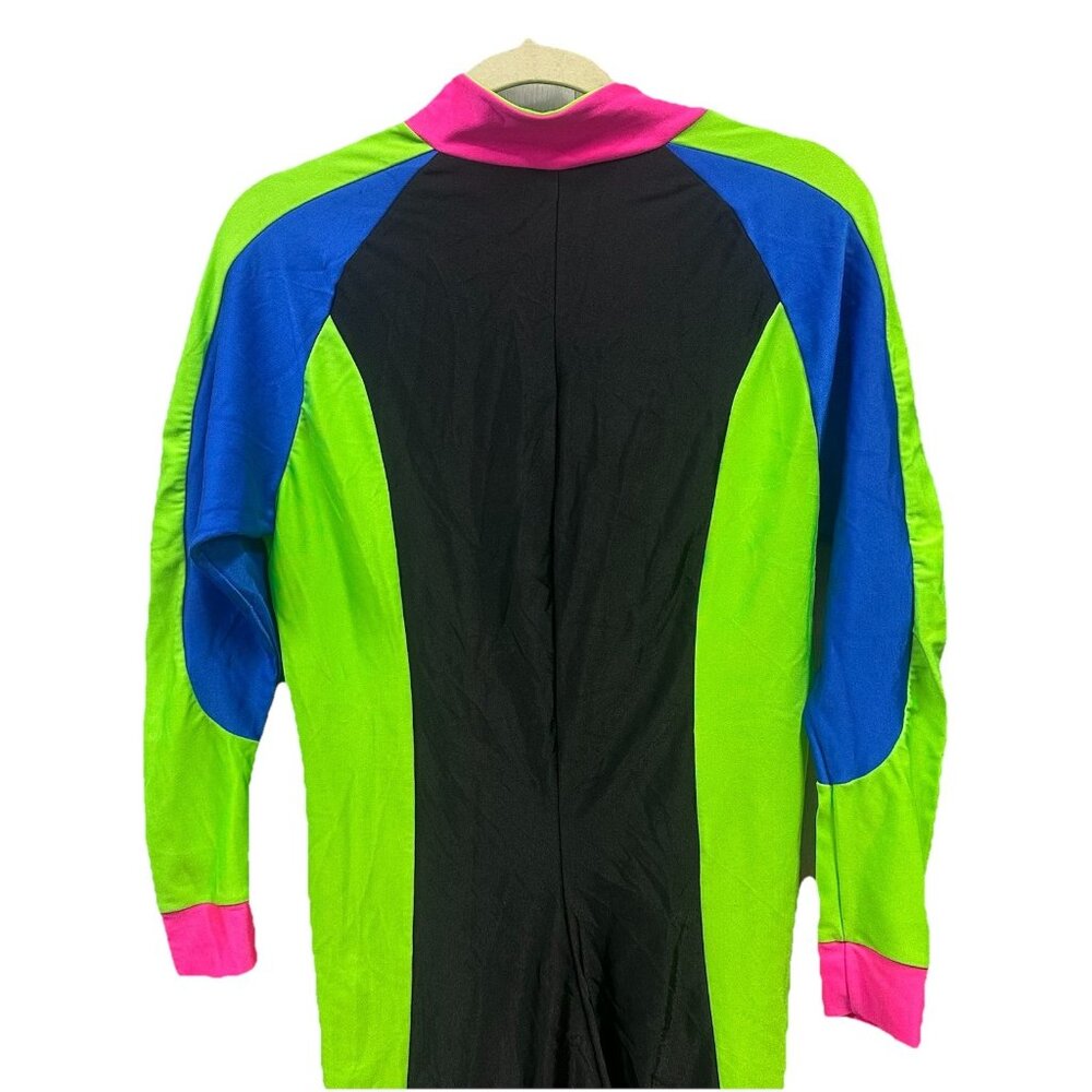 Vintage Sport Europa Large Skin Suit Neon Nylon Jumpsuit With Stirrups 80s Party - Picture 10 of 11